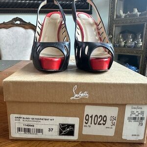 Christian Louboutin Black and Red Peep-Toe Heels